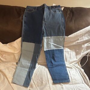 Hollister Women's Straight Leg Jeans - Dark Blue and Light Blue